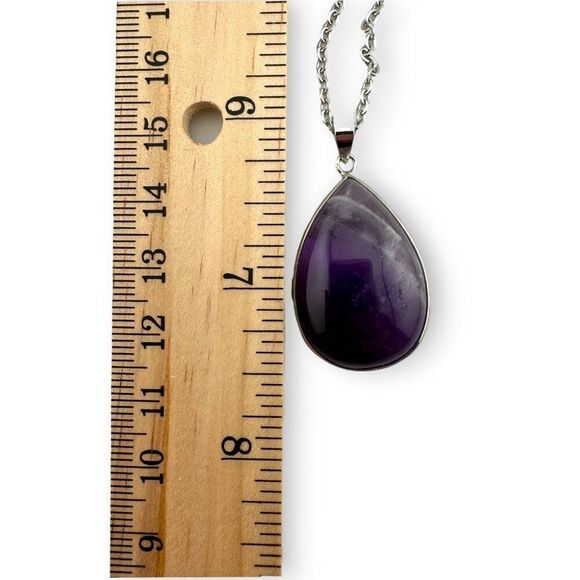 Amethyst Pendant Necklace Silver Wrapped - Picture 4 of 10